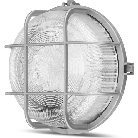 Lampe pour pièces humides - Lampe ronde pour pièces humides, idéale comme applique murale ou plafonnier - Lampe d'atelier, lampe de cave jusqu'à 60 W, culot E27, IP44, argent (1/5)