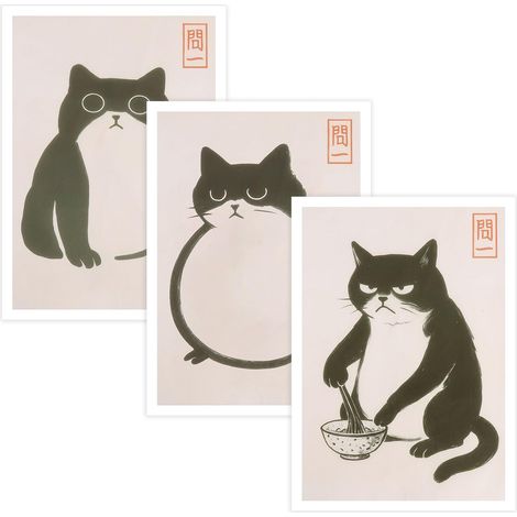3PCS Affiche japonaise Poster Japonais Affiches Chats Ukiyo-e Décoration Murale Japonaise sur Toile Canvas Sans Cadre Japonais Motif Chat Rétro Décoration Art Japon Moderne pour Salon et Chambre (1/5)