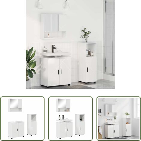 vidaXL Meuble sous lavabo -  Ensemble de mobilier de salle de bain 3 pcs Blanc brillant (1/5)