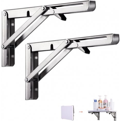 Support pliable 300mm, lot de 2, en acier inoxydable argenté   Support rétractable pour étagères robustes, garage, cuisine, chambre