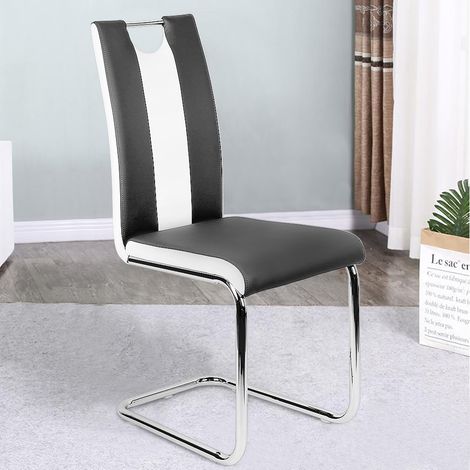 Hofuton Lot de 6 Chaise de Salle à Manger Chaises de Maison en Forme de L pour Cuisine/Salle à Manger/Jardin (Noir Blanc) (1/5)