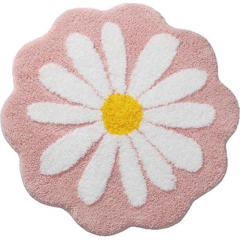 Tapis de bain rose 40x40 cm motif fleurs, antidérapant, lavable, polyester, décoration salle de bain (1/5)