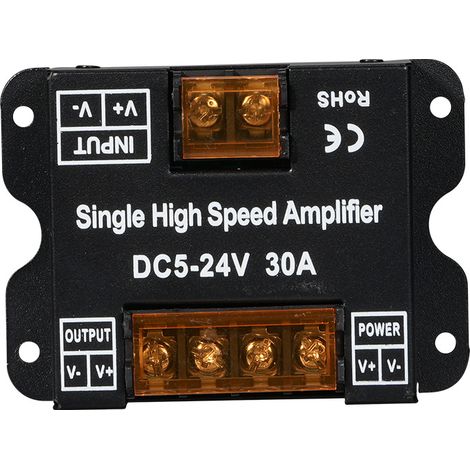 Amplifier for monochrome LED strip, synchronous signal power repeater amplifier, LED controller, 30 A amplifier