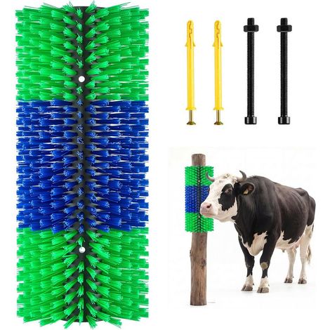 Brosse de Grattage pour Bétail Brosse de Toilettage et Massage en PBT PP pour Vache Chèvre Cheval 435x190mm Vert et Bleu
