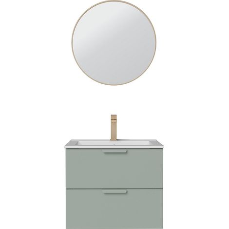 Mobile bagno sospeso con lavabo da incasso, rubinetto e specchio Verde mandorla L60 cm – AVORELI (1/4)