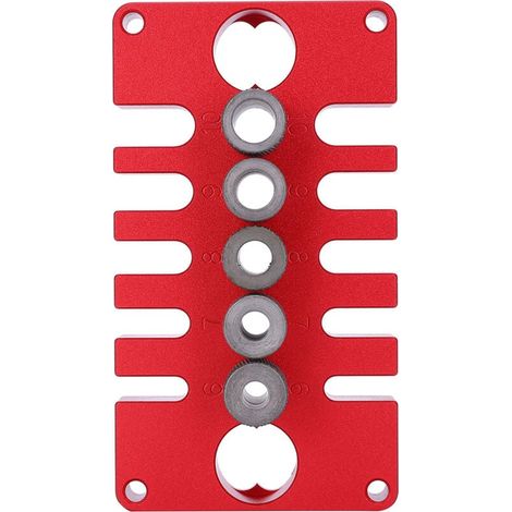 Gabarit 3-en-1 de perçage pour chevilles, outil de guidage en aluminium rouge pour menuiserie, kit de positionnement précis, 08650 (1/5)