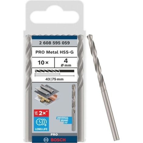 BOSCH 2.608.595.059 (pkt of 10) HSS-G metal drill bit 4mm x 43mm x 75mm