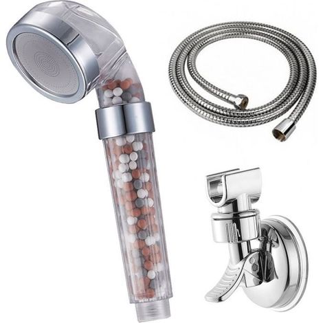 Pommeau de douche Haute Pression avec Filtre à eau, Flexible et Support de douche - Douchette main SPA Shower (1/3)