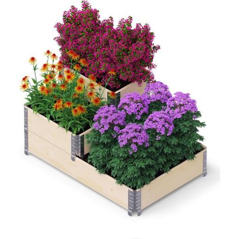 Stufenbeet Hochbeet 3 Ebenen 120x80cm Blumen Kräuter Gemüse, aus Holz (1/3)