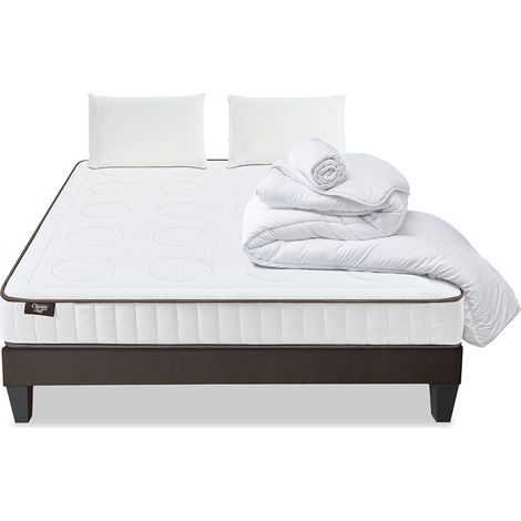 Pack Cristal 160x200 cm Matelas Mousse + Sommier Bois + Accessoires (1/5)