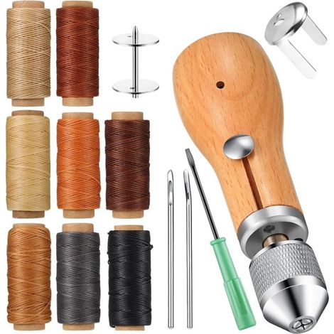 Kit per cucire la pelle, ago versatile per pelle con 8 mazzi di fili, kit per cucito a mano con filo cerato, per cucire pelle e tela