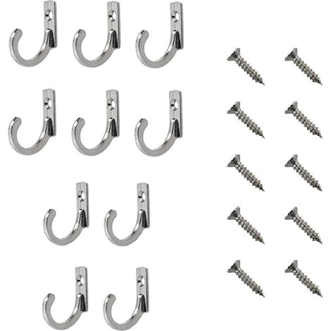 Lot de 10 crochets muraux à fixation murale crochet unique dos porte cuisine bain robuste pour vêtements, peignoir, serviette, chapeau, clé (argent) Argenté. -'Argenté. (1/5)