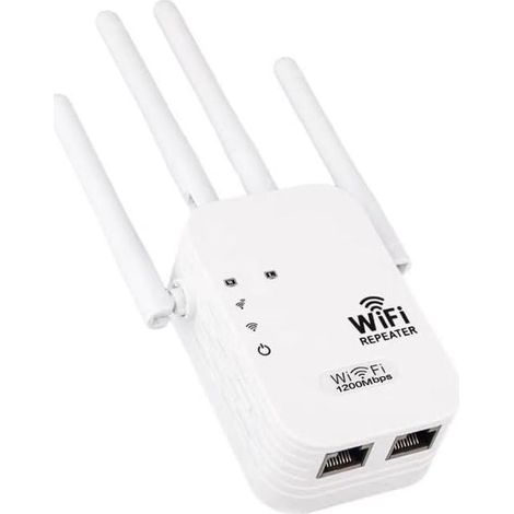 Répéteur WiFi Puissant 1200Mbps Amplificateur WiFi Puissant Double Bande 5GHz & 2.4GHz, WiFi Extender avec WPS & 4 Mode,Jusqu'à 120㎡, Compatible avec Toutes Les Box Internet