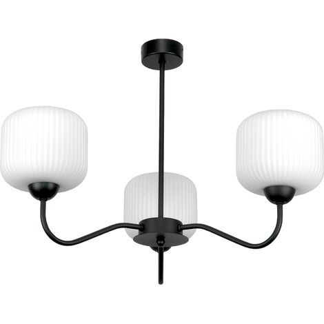 Lámpara de techo colgante clásica negra con pantalla de cristal blanco 15-402 Belinda
