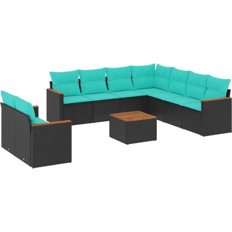 Maison Exclusive - 10-teiliges Gartensofa-Set mit Kissen, schwarz (1/5)