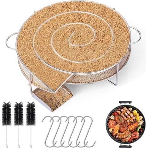 Stainless steel cold smoke generator - 20x20x5cm - 6 meat hooks - 3 brushes - Simplified cold smoking