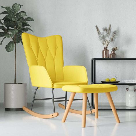 vidaXL Chaise à bascule avec tabouret Jaune moutarde Tissu (1/5)