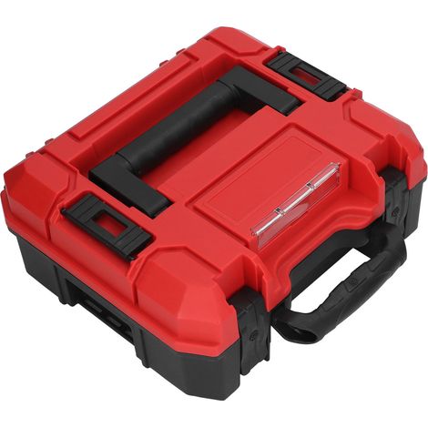 Coffret à outils multifonction en plastique rouge (petite taille) : marteau de jardin, tronçonneuse, niveau à bulle, rangement empilable pour maison, boîte à outils lithium-ion pratique et compacte (1/5)
