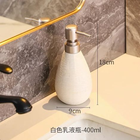 Flacon presse en céramique rétro blanche pour gel douche et lotion, style japonais, accessoire de toilette original. (1/5)