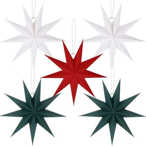 Étoiles de Noël pliables en papier à 9 branches – 30 cm – vert foncé/rouge/blanc (1/4)
