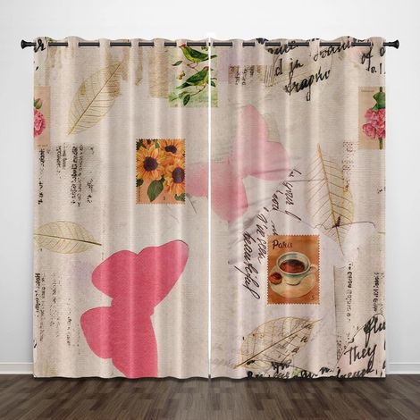 Rideaux occultants exquis pour chambre d'enfant, feuilles de papillon café vintage 200 x 160 cm, rideaux imprimés à motif 3D, isolation phonique à œillets, rideaux à isolation thermique pour garçons e (1/5)