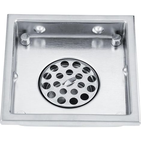 Siphon de sol carré en acier inoxydable 11 x 11 cm, anti-odeurs, pour salle de bain et cuisine, à évacuation par gravité (1/5)