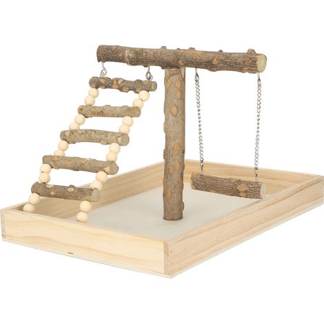 Perchoir en bois pour oiseaux, support naturel pour perroquets, support de jeu et d'entraînement avec large base (1/5)