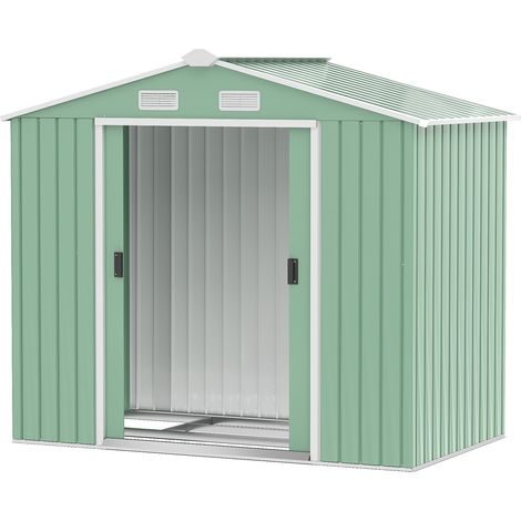 Casetta Box da Giardino 213x130x185 cm con Porte Scorrevoli in Acciaio Verde (1/5)