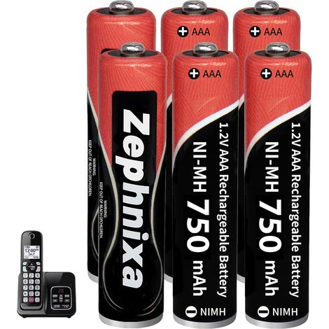 Lot de 6 piles AAA Ni-MH 1,2 V 750 mAh pour téléphone sans fil DECT - Piles AAA rechargeables pour combinés - Faible auto-décharge, pré-chargées (1/5)