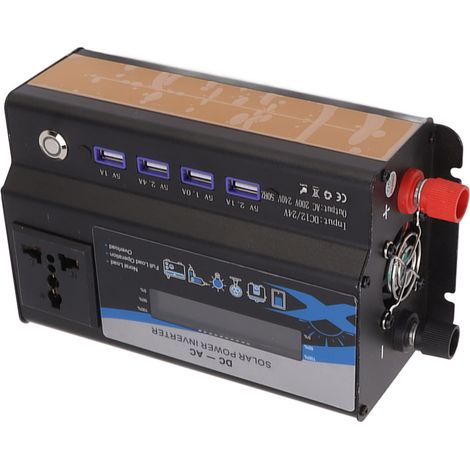 420-W-Kfz-Wechselrichter mit LED-Anzeige, 4 USB-Anschlüssen, Aluminiumlegierung, 12 V auf 220 V, Schwarz (1/5)