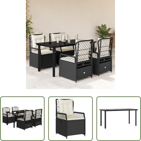 vidaXL Gartentisch - 5-tlg. Garten-Essgruppe mit Kissen Schwarz Poly Rattan (1/5)