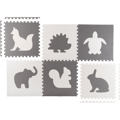 Grand tapis en mousse puzzle motif animalier en blanc et gris 6 pcs (1/5)