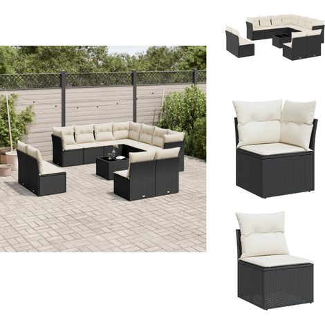 Salon de jardin 12 pcs avec coussins noir résine tressée - Ensemble Salon De Jardin - Meuble De Jardin - Salon De Jardin Design - Mobilier De Jardin Moderne - Canapé Jardin (1/5)