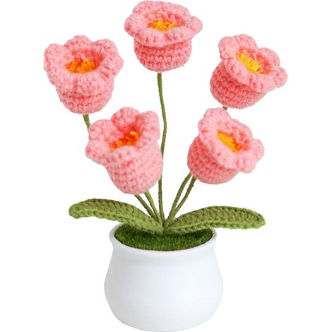 Orquídea artificial en maceta, material decorativo de ganchillo tejido a mano, talla única, pequeña decoración, orquídea en maceta hecha a mano, idea para regalo (1/5)