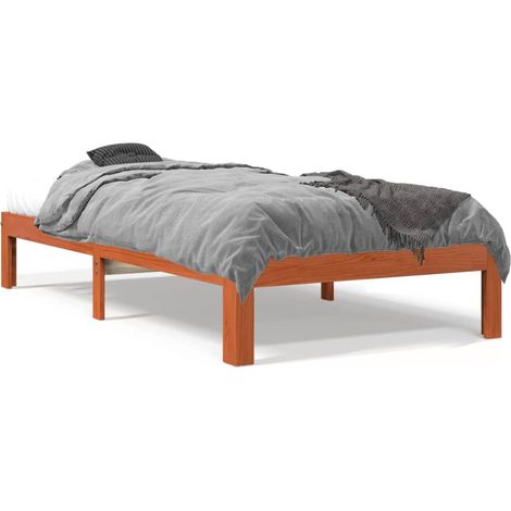 Cadre de lit marron 100x200 bois de pin massif (1/5)