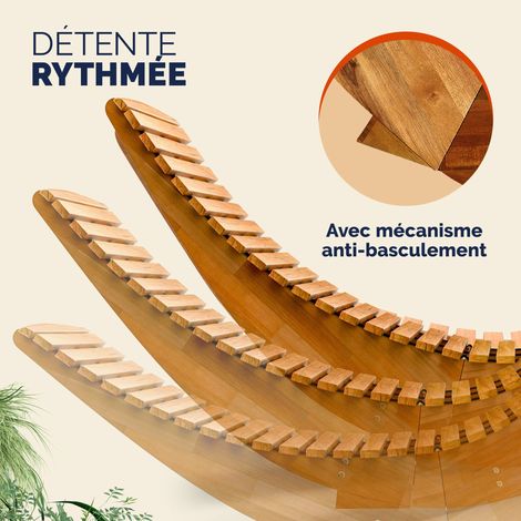 CASARIA® 2x Chaise longue à bascule JAVA en bois d'acacia certifié FSC Pliable transat ergonomique jardin Sauna Capacité de charge 160kg
