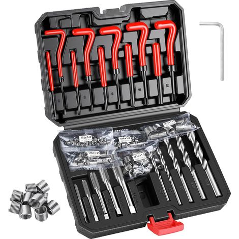 Kit de Réparation de Filetage Helicoil 131 Pièces, Inserts INOX 304, Forets HSS, Jeu d'Outils de Réparation Filetage Métrique M5 M6 M8 M10 M12 pour Automobile,Moteur et Machines Industrielles (1/5)