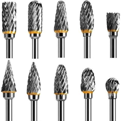 Jeu de Fraises Rotatives Acier Carbure de Tungstne Double Tranchant pour Outil rotatif, 10 pices Tige 1/8 pour Outil Rotatif pour Bricolage, Sculpture sur bois (1/5)