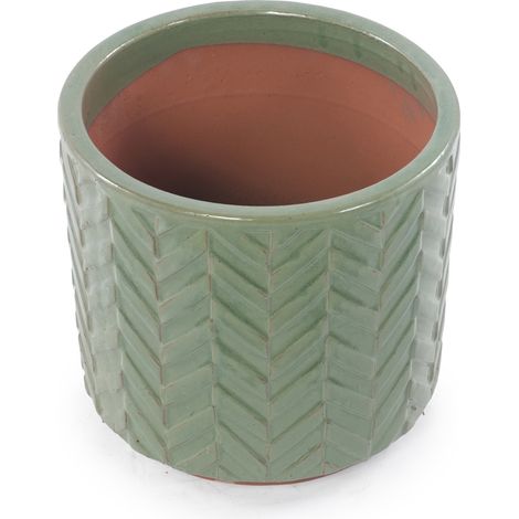 Vaso da fiori in ceramica Ø31,5 cm verde salvia lucido, motivo chevron, drenaggio - CHICFURN (1/5)