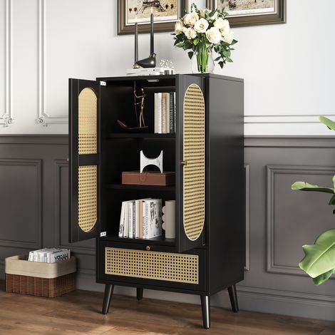 Aparador 60x40x110,5 cm, 2 puertas + 1 cajón + 2 estantes, mueble alto de almacenaje, mueble de cocina dormitorio, color negro (1/5)