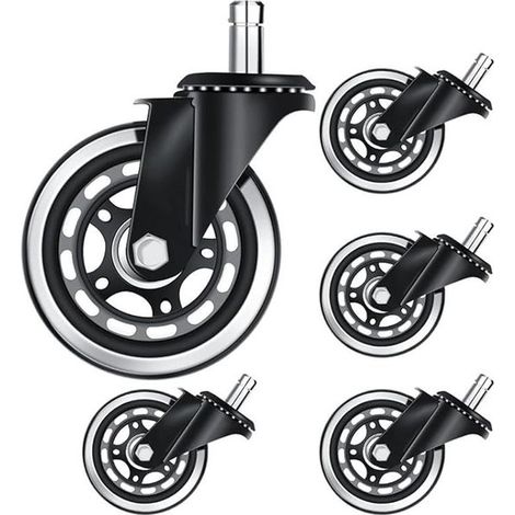 Roulettes de rechange pour chaise de bureau, roulettes pivotantes en caoutchouc de 2/3 pouces, quincaillerie pour meubles (Couleur : Noir, Taille : 2,5 pouces) (1/2)