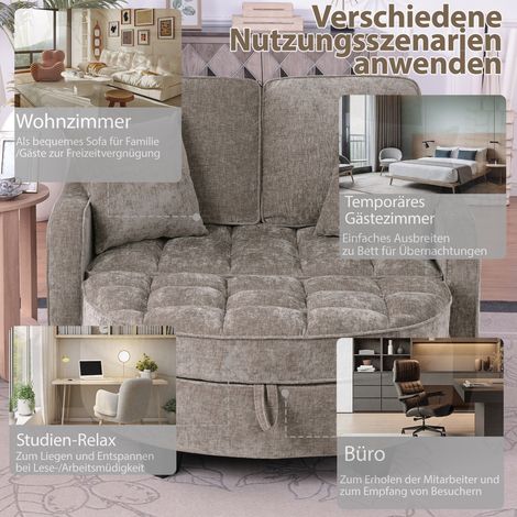 Canapé 2-en-1 convertible, pouf de rangement en tissu respirant doux, bois d'eucalyptus écologique, salon, bureau, chambre, marron (1/5)