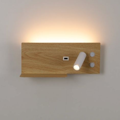Aplique De Pared Para Lectura Con Puerto USB "Kerta" (derecha) - - Efecto Madera