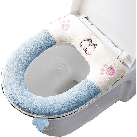 1 Paire Couverture de Siège de Toilette, Housse de Siège de Toilette, Couvre Siège de Toilette, Housse pour Abattant de WC, Bleu (1/5)