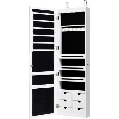 Armario joyero con led armario joyero de paredpuerta con cerradura espejo y 6 cajones blanco