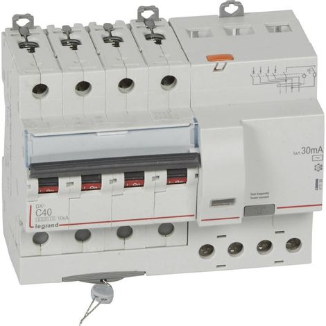 Legrand – Disjoncteur différentiel monobloc 4P 40A 400V type AC 30mA 10kA – Arrivée haute départ bas – Bornes à vis DX³6000