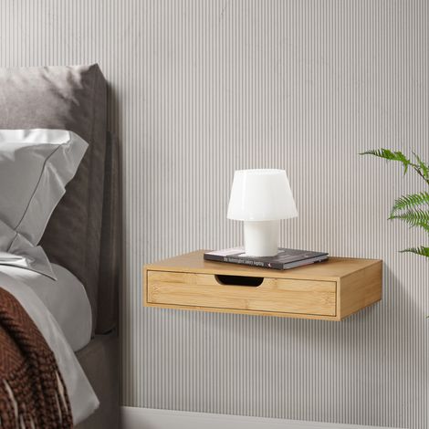 Wandregal Bokn mit Schublade Bambus [en.casa]