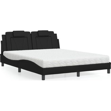 Lit Viana avec matelas noir 160x200 cm similicuir