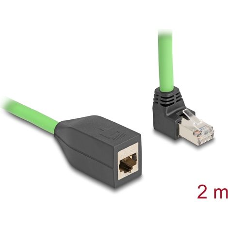 Delock Cable de extensiÃ³n de red RJ45 Cat.6A macho acodado hacia arriba a hembra SF/UTP adecuado para cadenas de arrastre PUR (TPU) 2 m verde