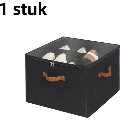 Boîte de rangement pliable en tissu (1 pièce) – Boîte à chaussures avec couvercle – Bac de rangement avec séparateurs – Boîte de rangement pour vêtements – Noir – 43 x 43 x 30 cm (1/5)